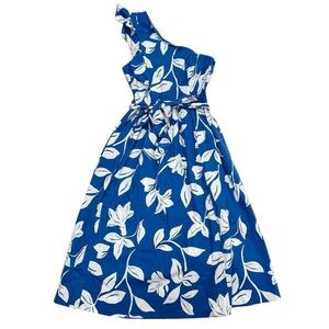 J. CREW Blue and White One-Shoulder Floral Dress